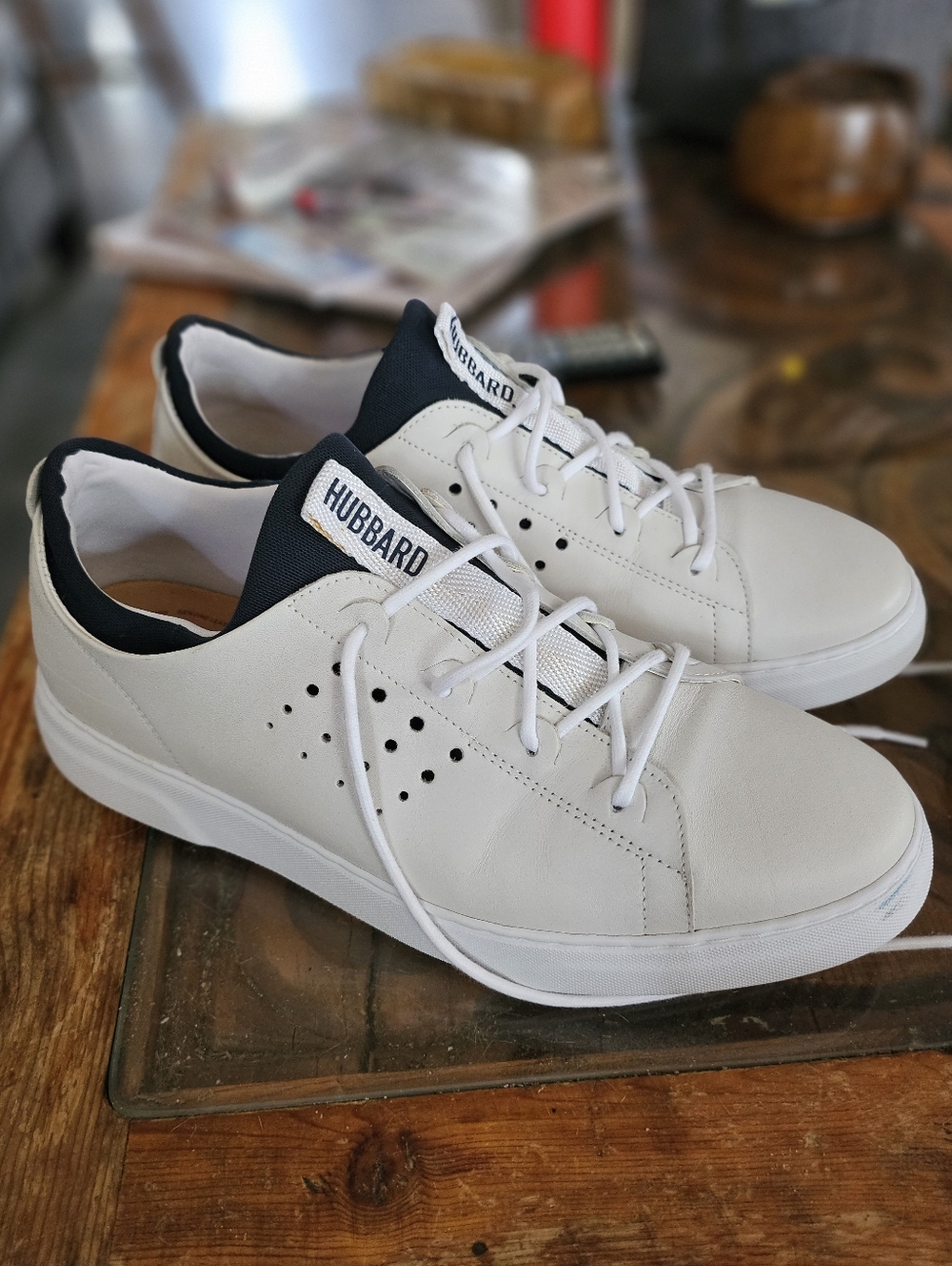 Samuel Hubbard Men’s 11.5M Flight Sport 2.0 White Leather Navy Collar Sneakers